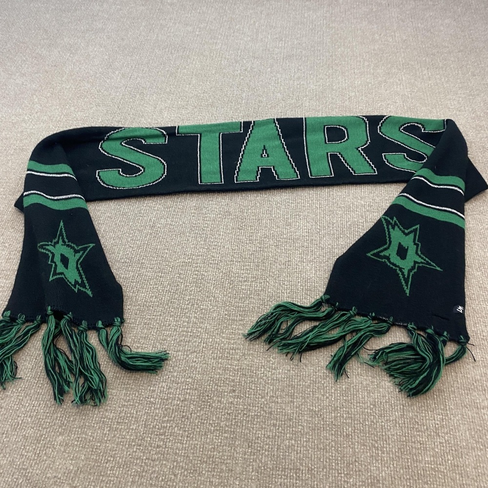 Dallas Stars Scarf Mens One Size Black Green NHL Hockey '47 Knit Fringe Jacquard
